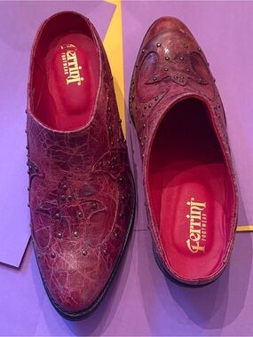 Ferrini Red Leather Studded Slip-On Loafers